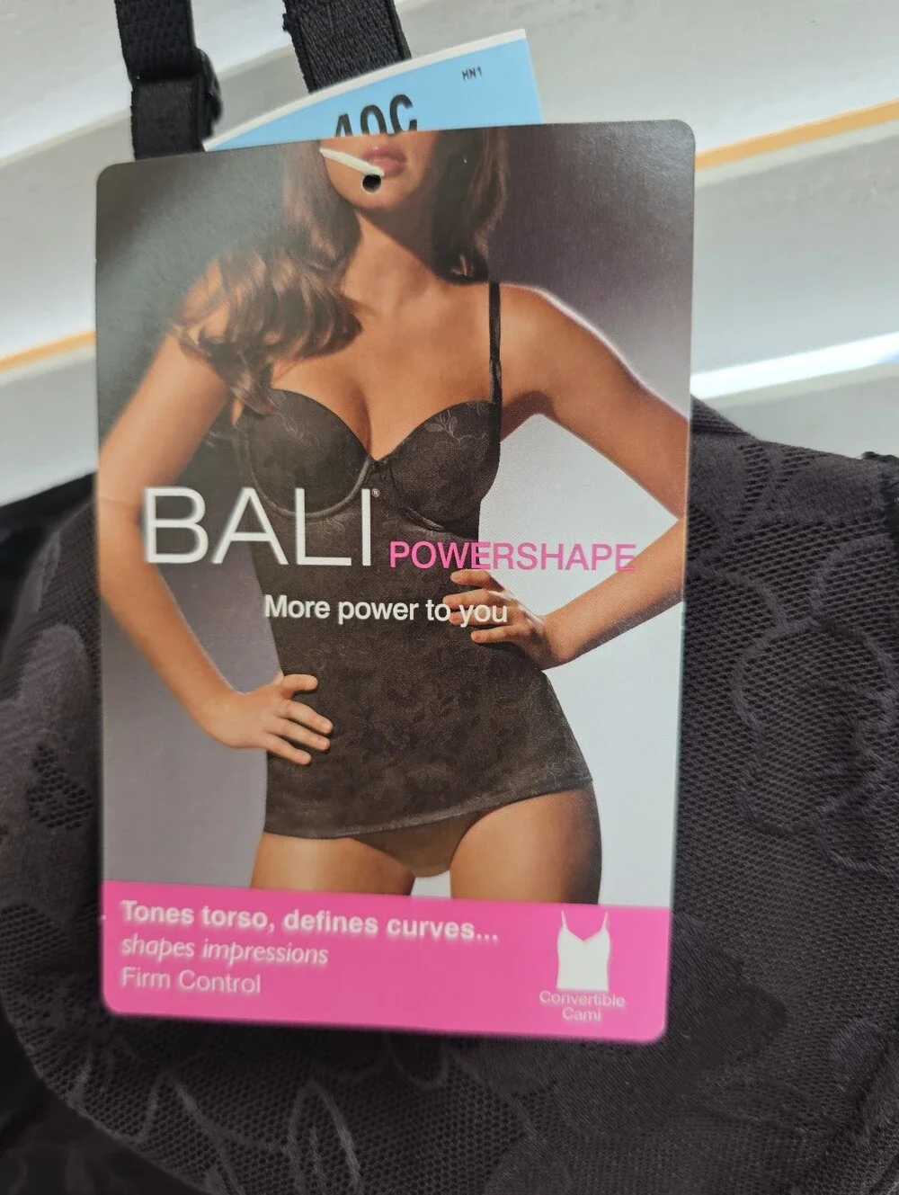 Bali PowerShaper Black Floral Lace Toso Bodysuit with Tummy Control Size 40C